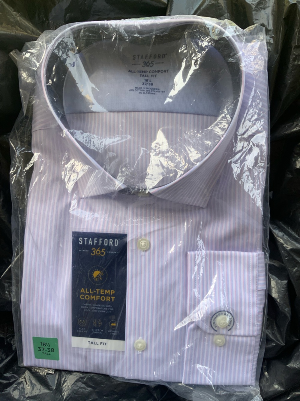 Stafford Light Blue, Pink and White Striped Dress Shirt 18.5. 37-38 Tall